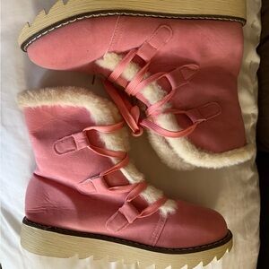 Amazon Pink Lace Up Boots with Sturdy Sole